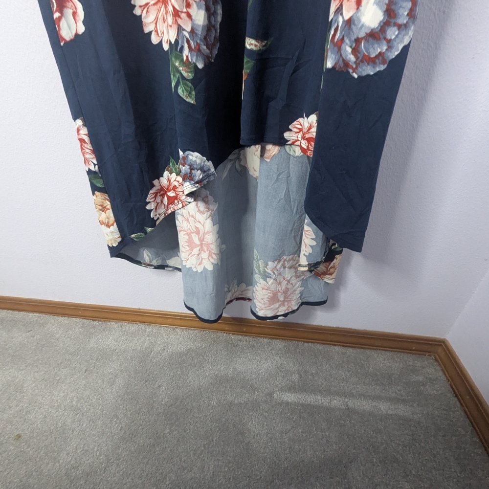 Chic Floral High-Low Dress - Navy and Peach - Picture 3 of 8